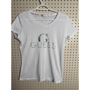 Guess White T-shirt with Silver Star Logo women’s small